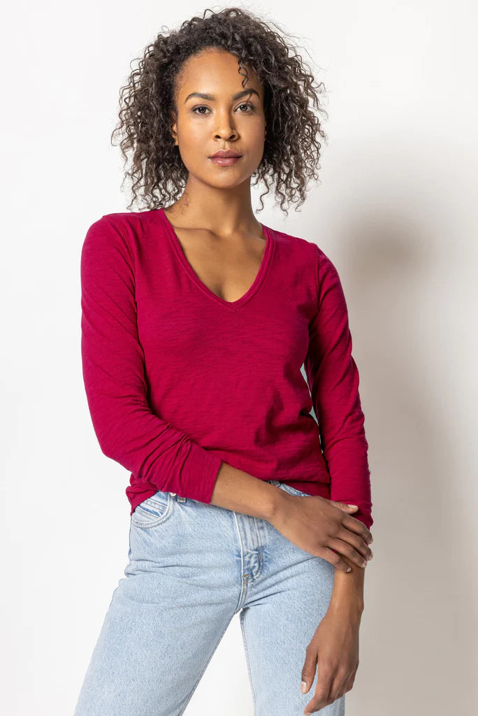 Back Seam Long Sleeve V Neck Top