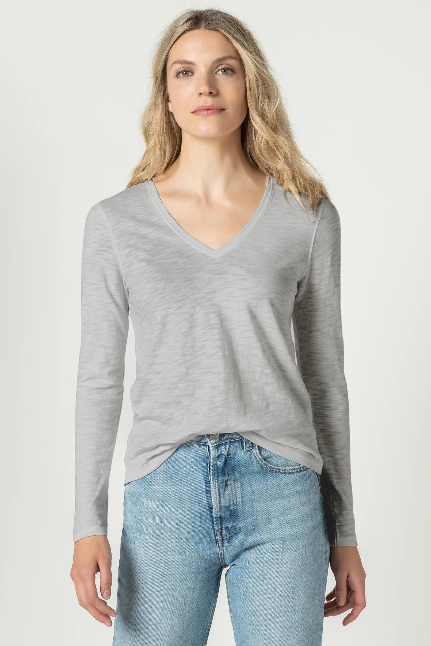 Back Seam Long Sleeve V Neck Top
