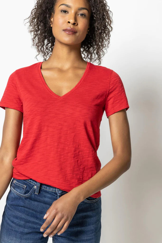V Neck Short Sleeve Back Seam Tee