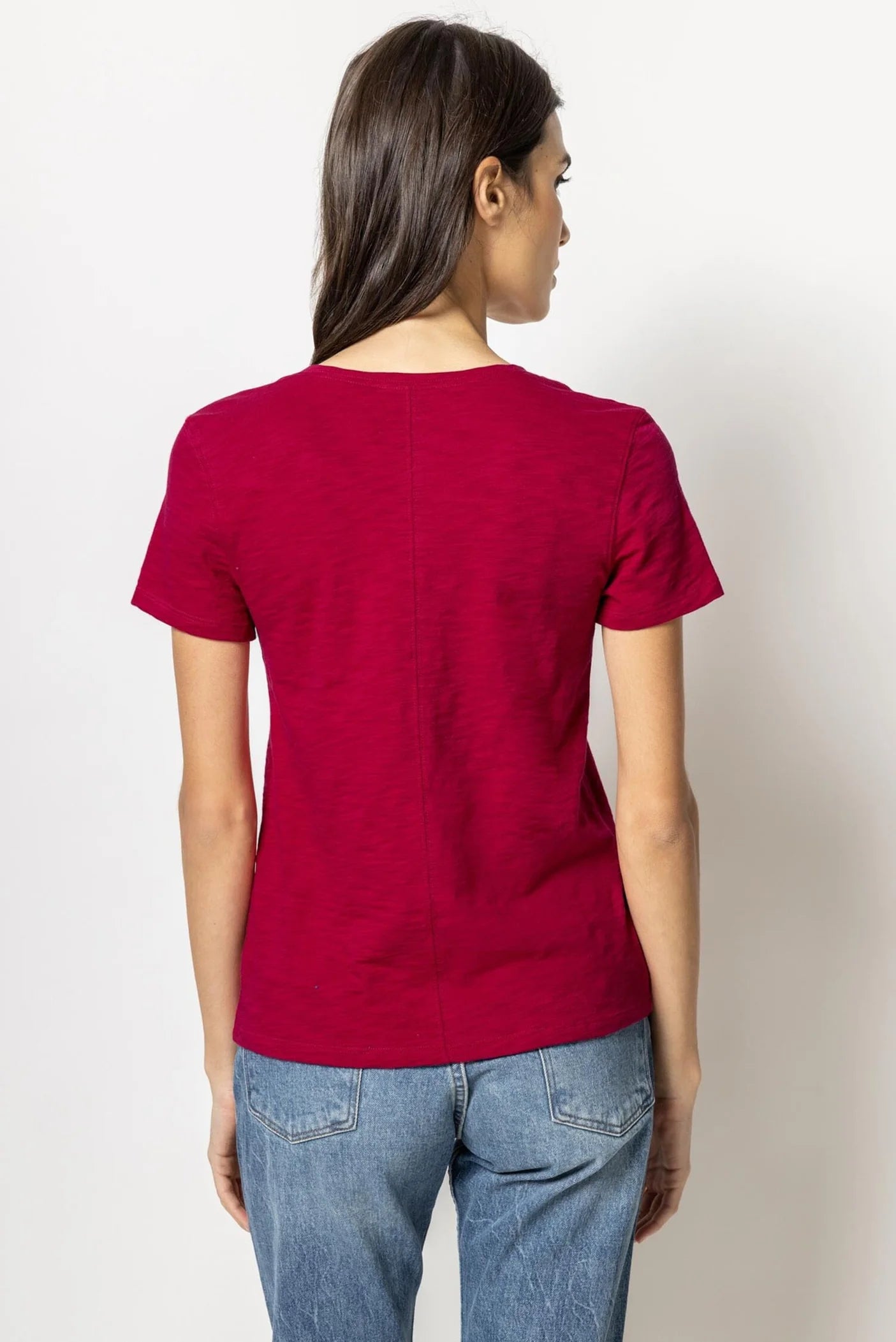 V Neck Short Sleeve Back Seam Tee