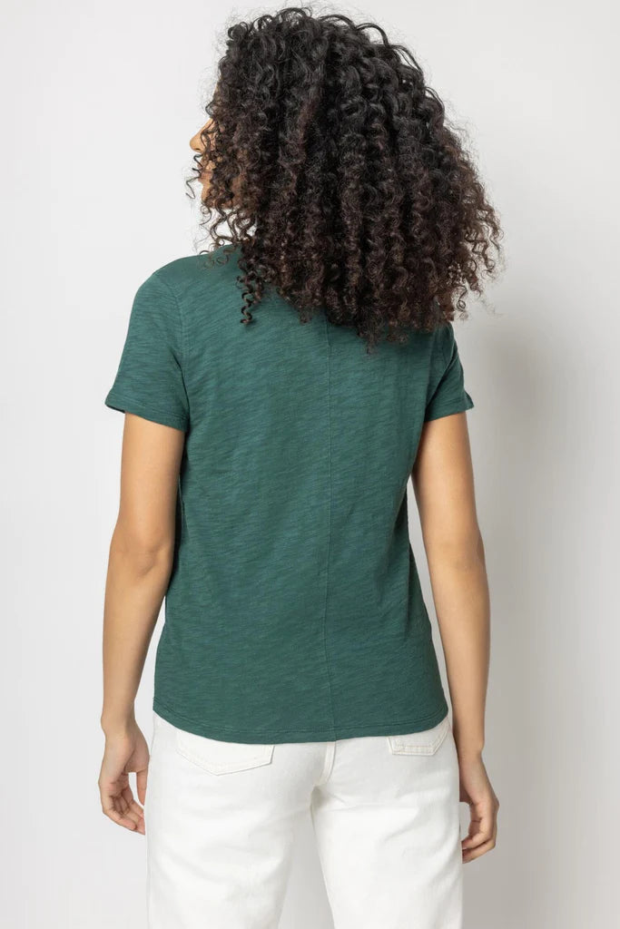 V Neck Short Sleeve Back Seam Tee