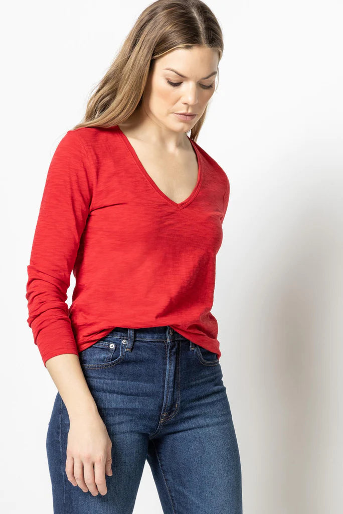 Back Seam Long Sleeve V Neck Top