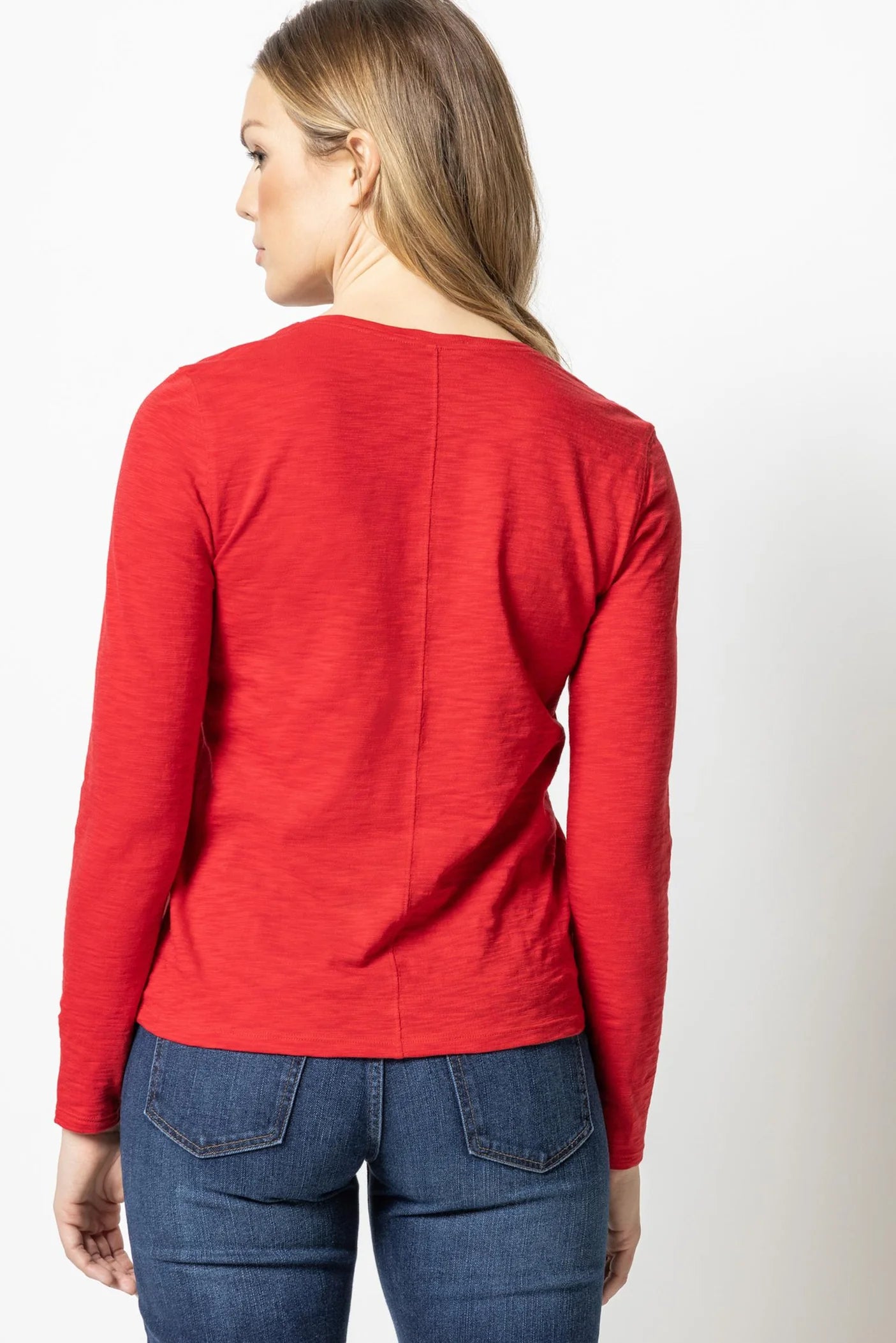 Back Seam Long Sleeve V Neck Top