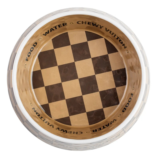 Checker Chewy Vuiton Dog Bowl Small