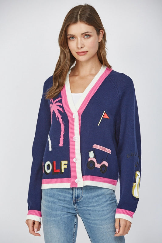 Golf Embroidered Patch Cardigan
