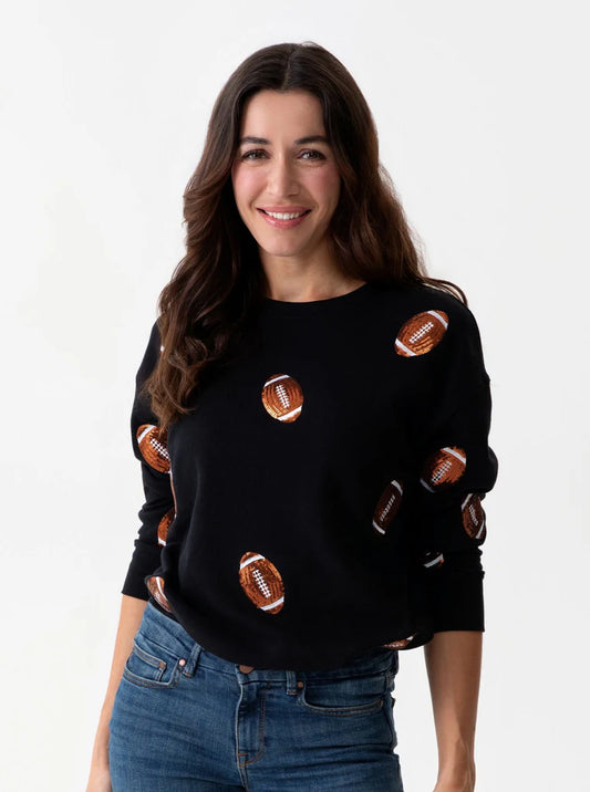 Black Sequin Football Sweatshirt