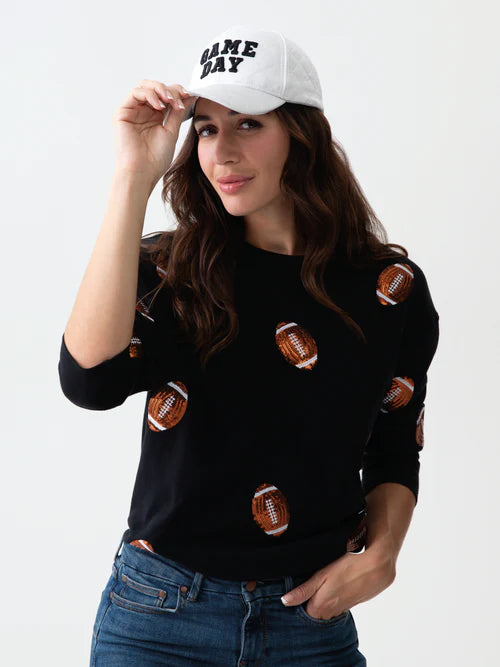 Black Sequin Football Sweatshirt