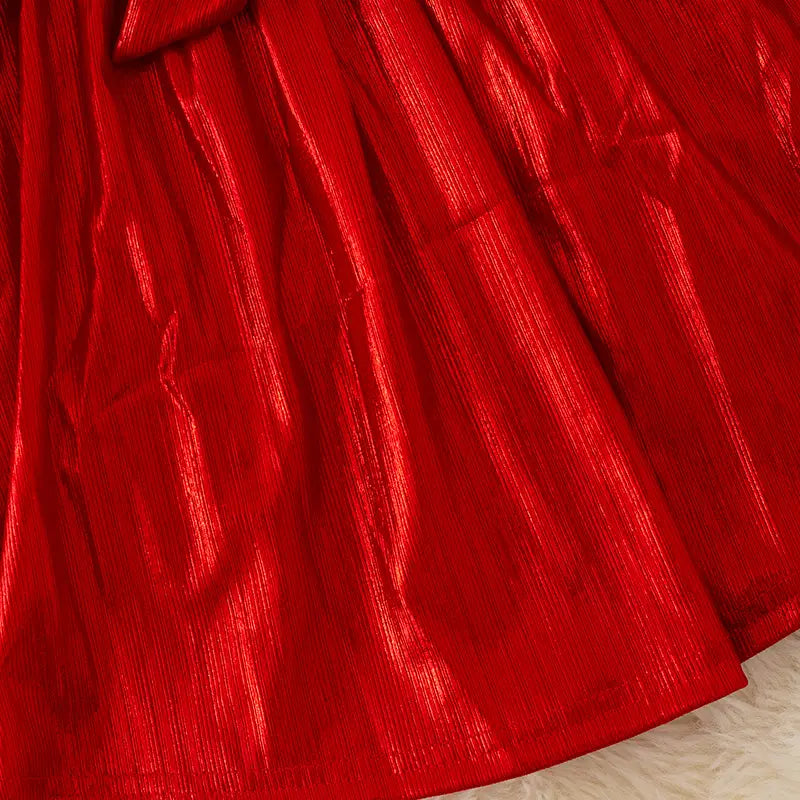 Kids Shimmery Red Angel Sleeve Dress