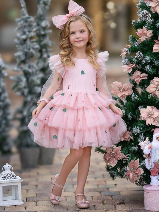 Frosted Pink Candy Cane Tutu Dress for Girls