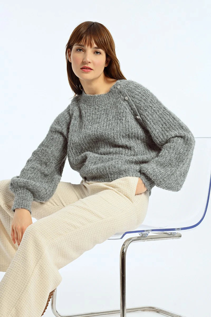 Soft Knit Raglan Sweater with Rhinestone detail