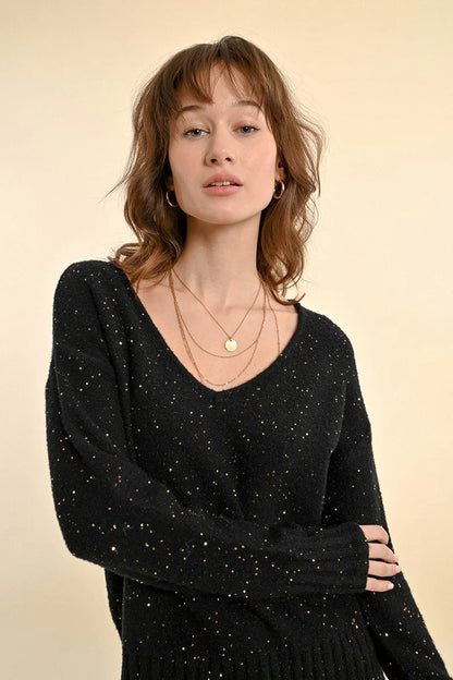 Black Knit with Gold Sequins Sweater