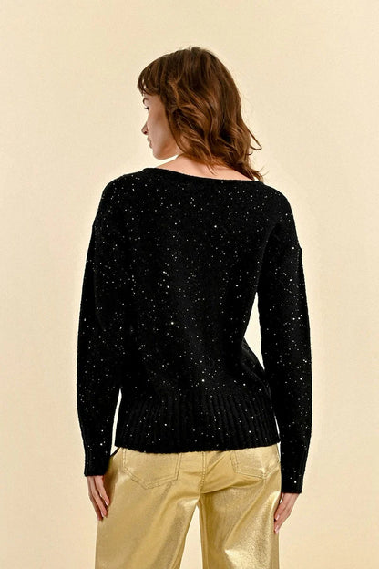 Black Knit with Gold Sequins Sweater