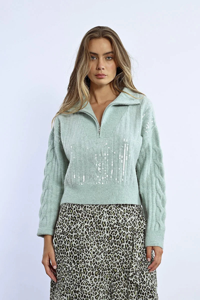 Trucker Collar Cropped Sweater in Mint or Off-White