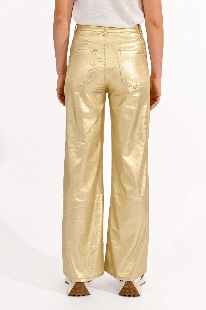 Coated Gold Pants, Wide with High Waist