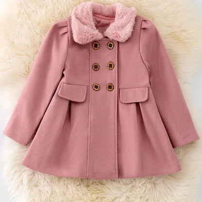 Kid's Pleated Jacket with Fur in Blush