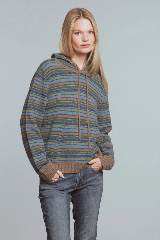 Multi Stripe Hoodie Cashmere Sweater