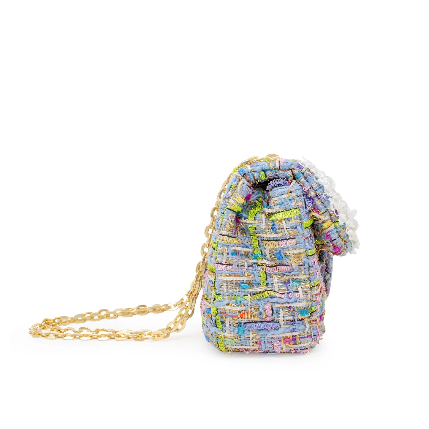 Classic Blue Tweed Bag with Pearls for Kids