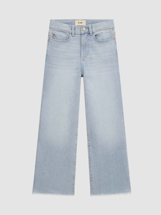 Lily Wide Leg Jean with Raw Hem in Poolside