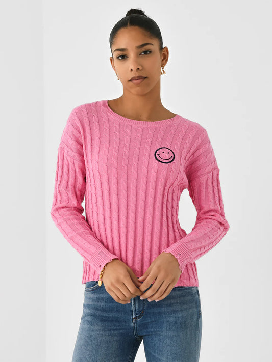 Cable Varsity Smiley Crew Sweater