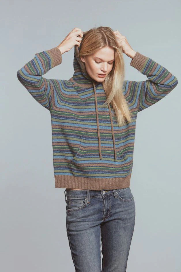 Multi Stripe Hoodie Cashmere Sweater