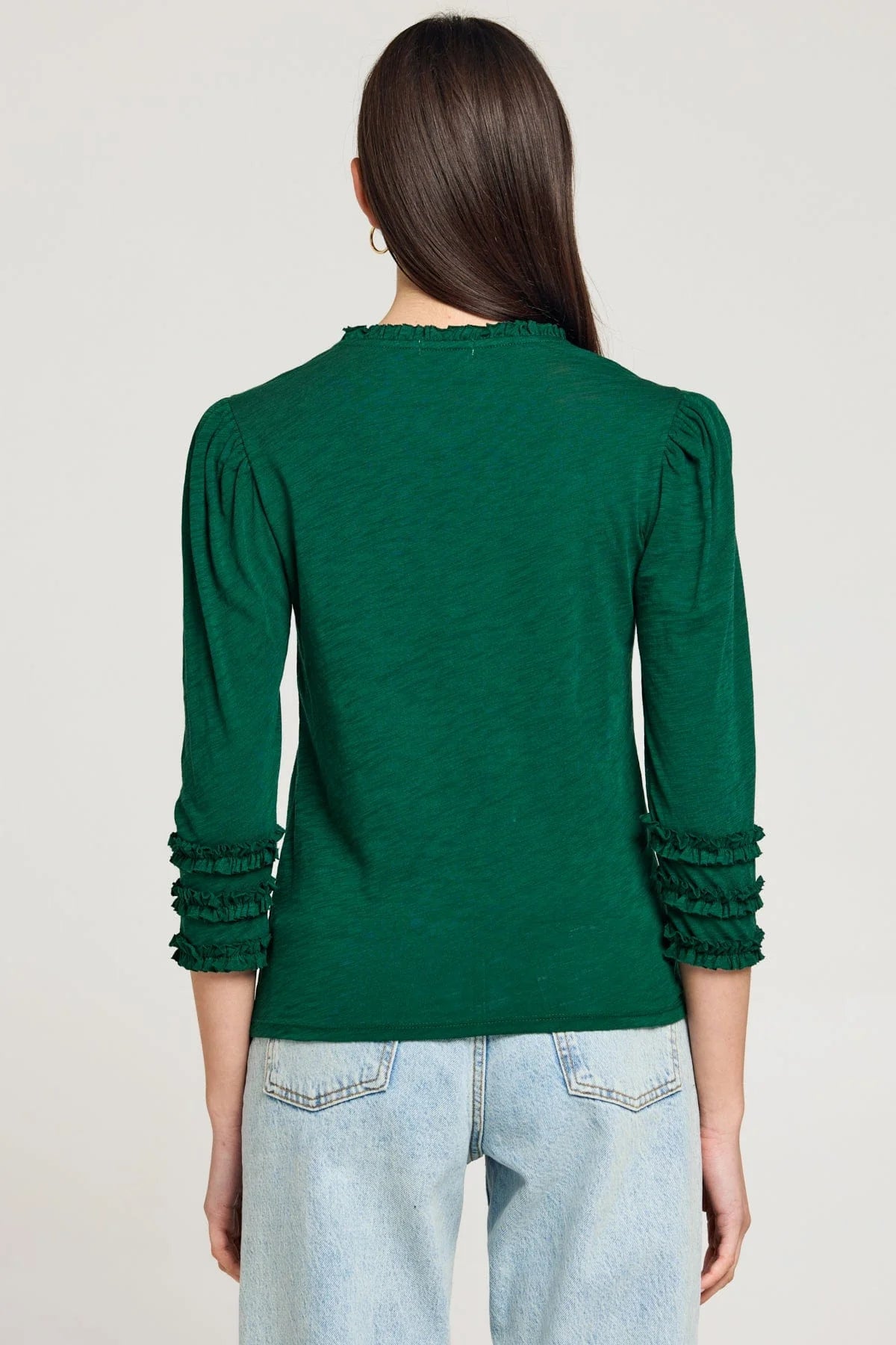 3/4 Sleeve Audrey Ruffle Top in Black, White or Green