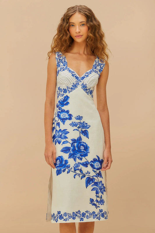 Off-White Floral Cascade Wavy Midi Dress