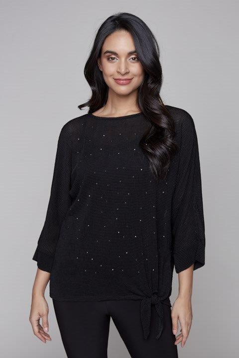 Relaxed Sparkle Knit Top with Tie Front