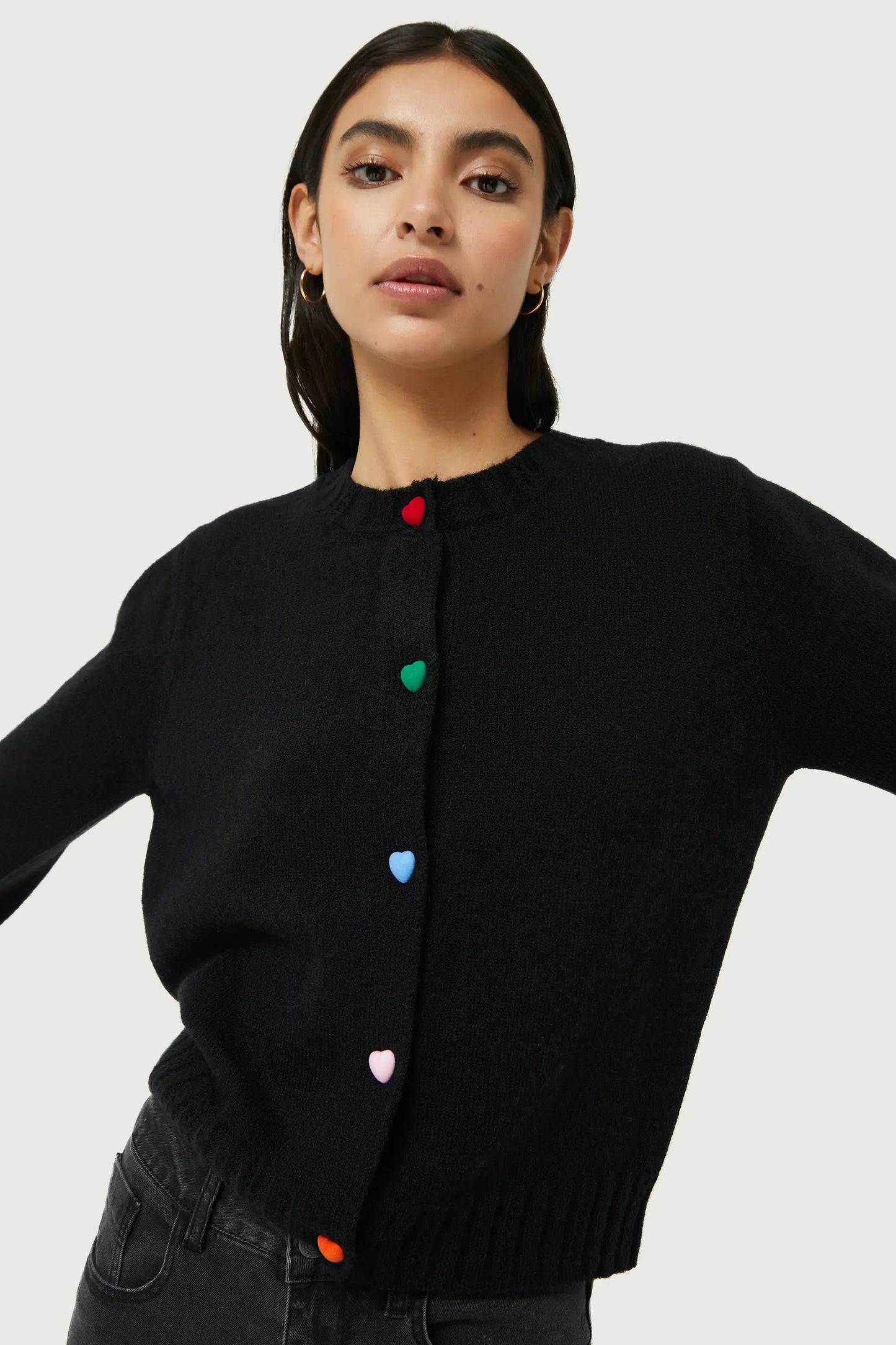 Black Cardigan with Heart Buttons