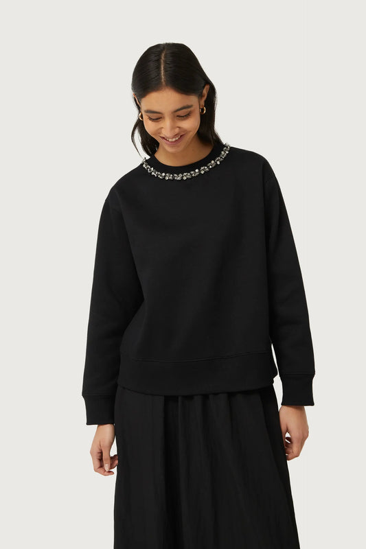 Black Jewel Neck Sweatshirt