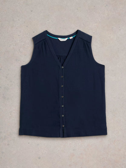 Linen Blend Button Top