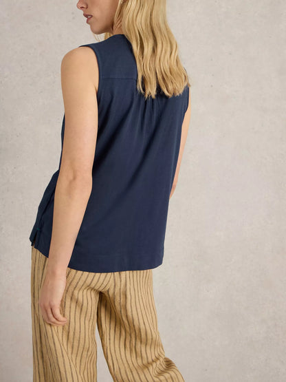 Linen Blend Button Top