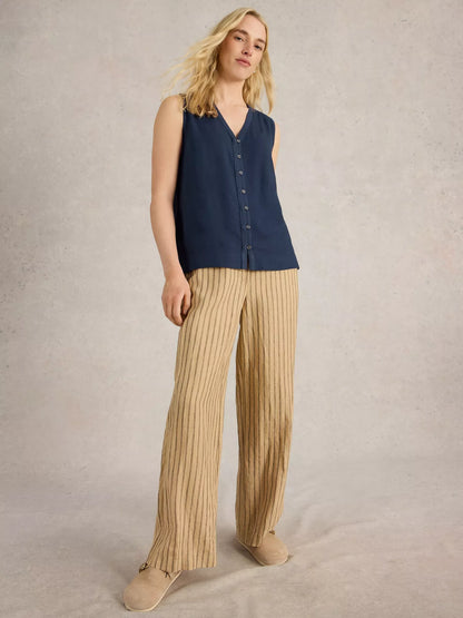 Linen Blend Button Top
