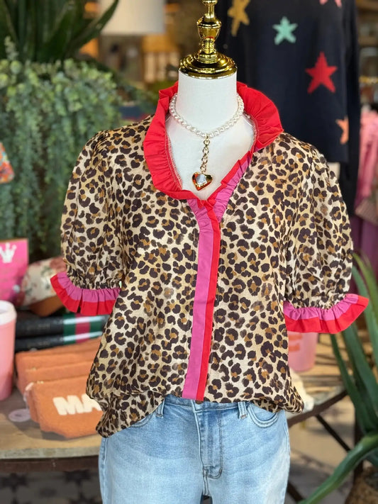 Leopard Ruffle Blouse