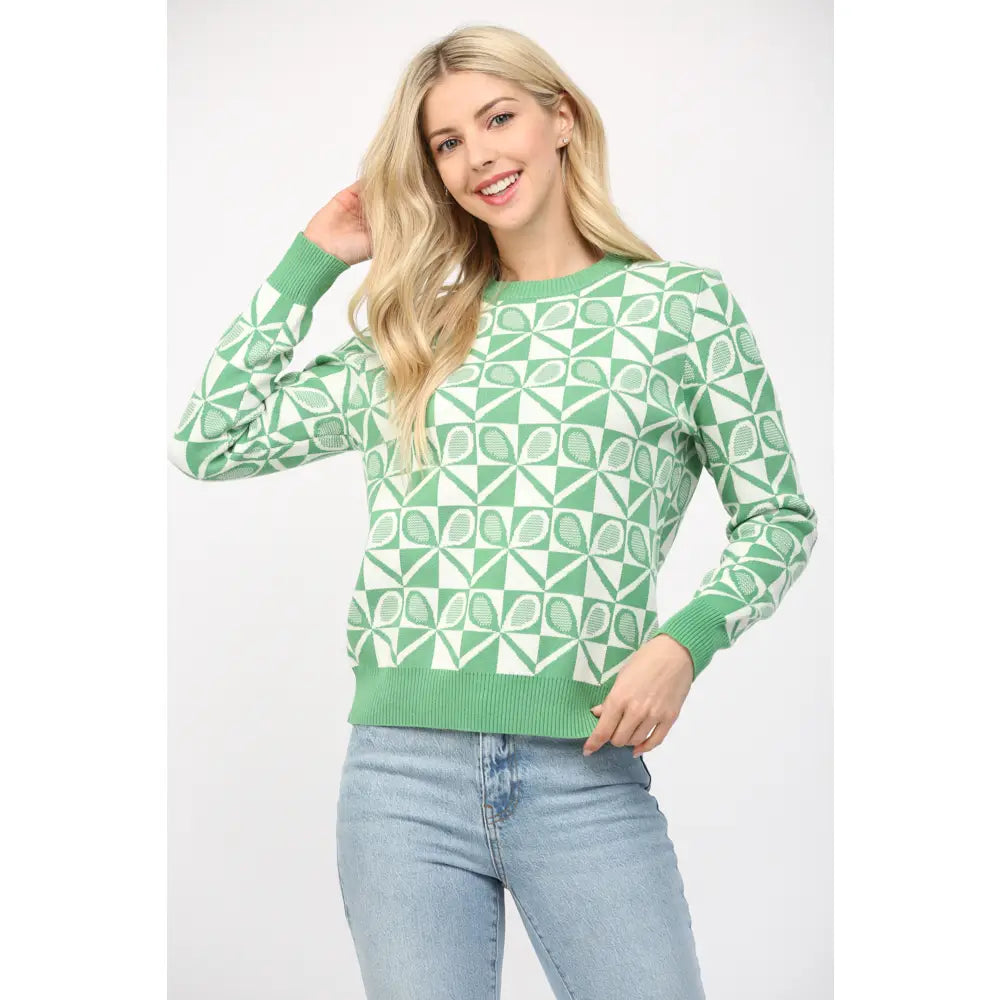 Tennis Motif Crewneck Sweater