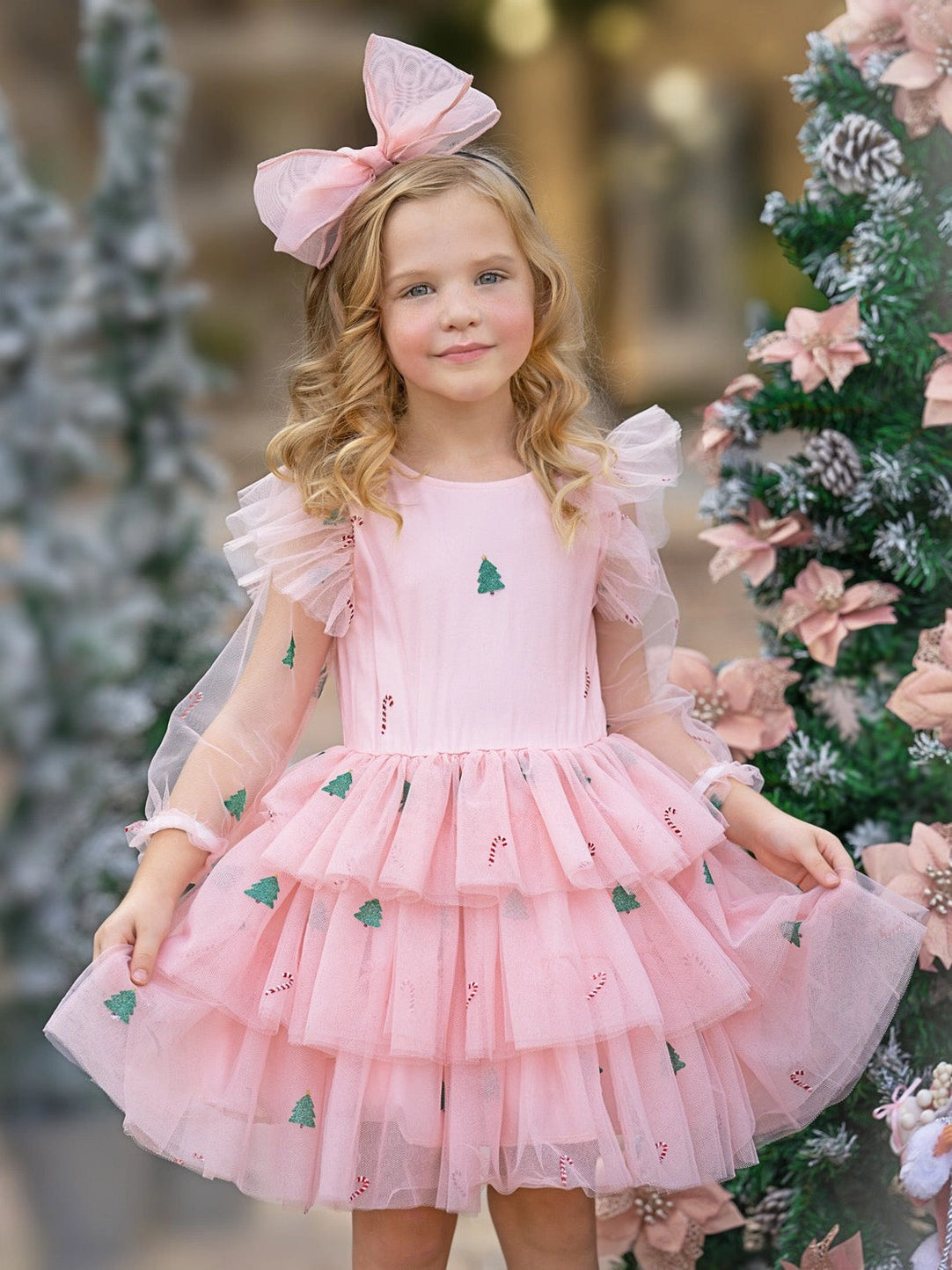 Frosted Pink Candy Cane Tutu Dress for Girls