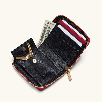 HAMMITT 5 North Black Brushed Gold Hardware/ Red Zip