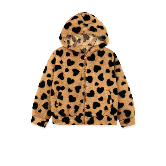 Kid's Fur Heart Hoodie Jacket in Blush or Caramel