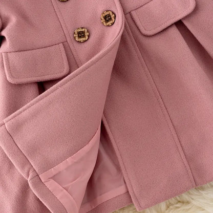 Kid's Pleated Jacket with Fur in Blush