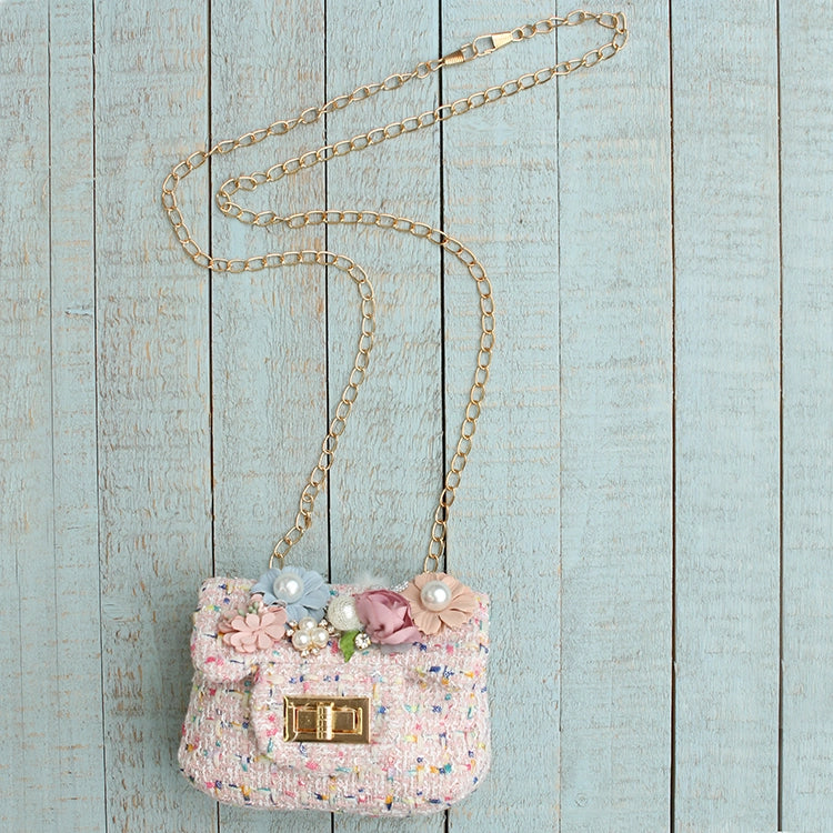 Tweed Flower Purse for Kids in Pink