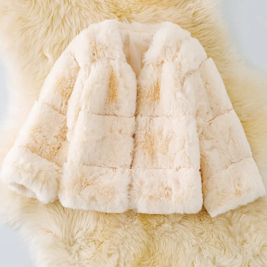 Kids Furr Puffy Jacket in Ivory