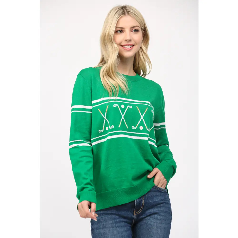 Golf Motif Crew Neck Sweater