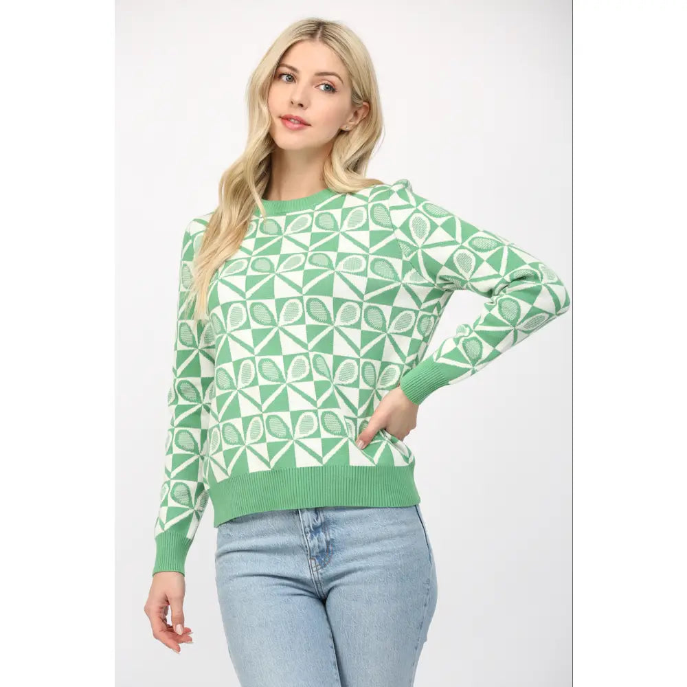 Tennis Motif Crewneck Sweater