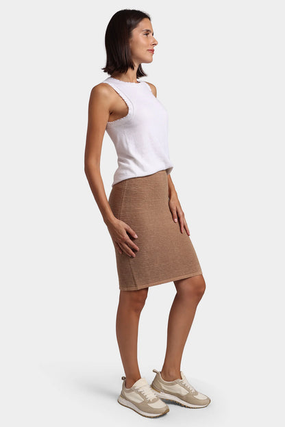 Cotton Cashmere Ottoman Pencil Skirt in Camel