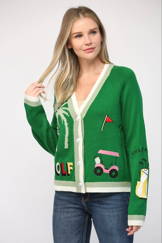 Golf Embroidered Patch Cardigan