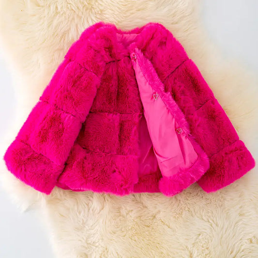 Kids Faux Fur Jacket in Black, Red or Fuchsia