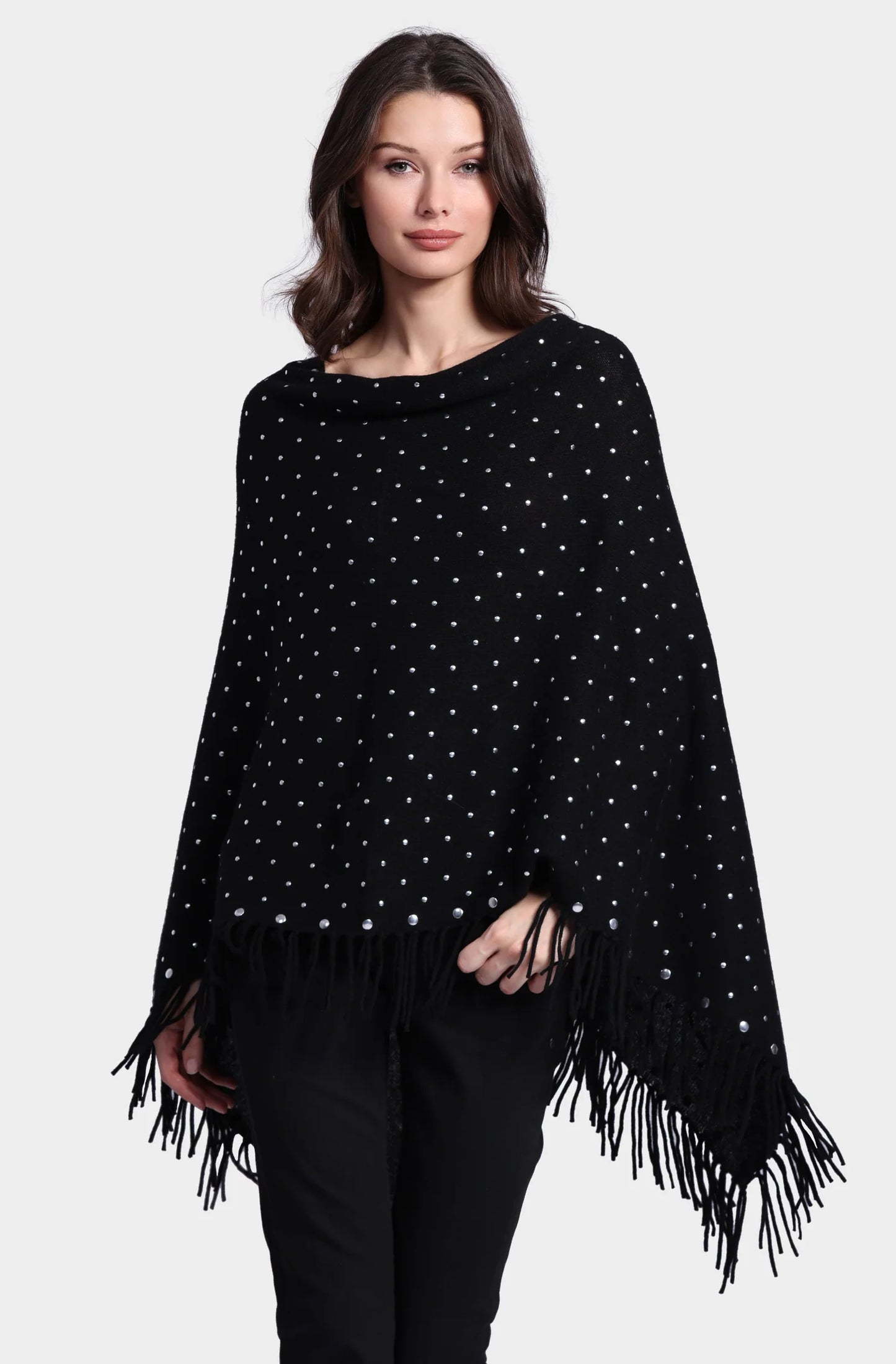 Cashmere Fringe Ruana w/ studs