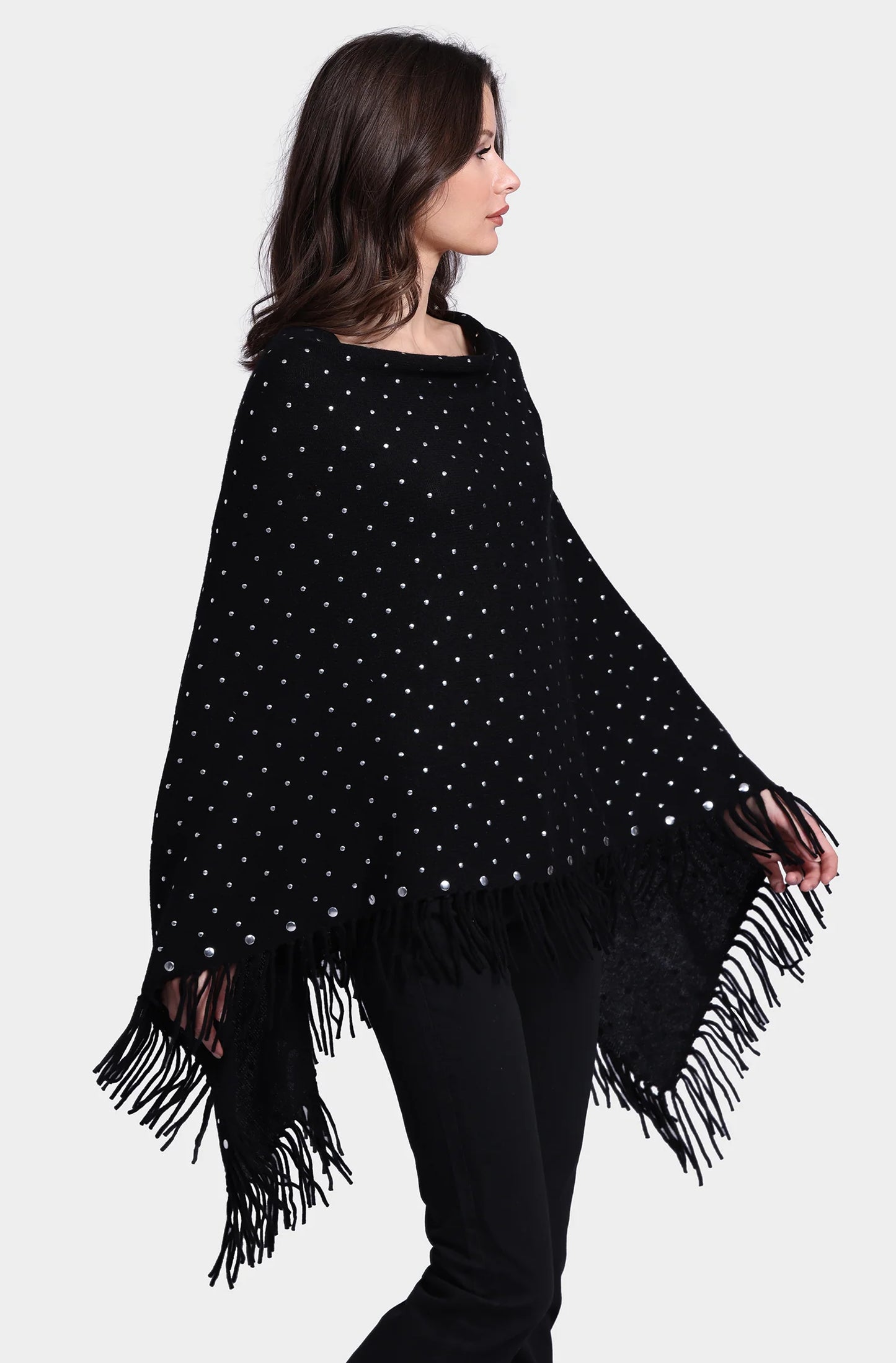 Cashmere Fringe Ruana w/ studs