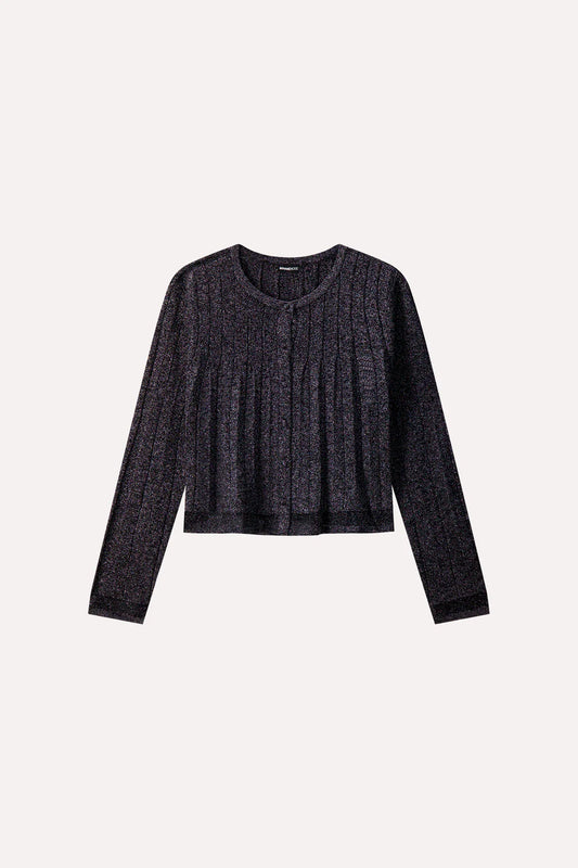 Lurex Long Sleeve Pleated Cardigan