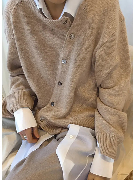 Diagonally Buttoned Knit Cardigan