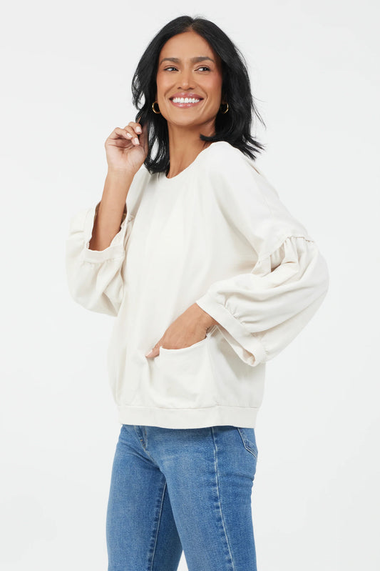 Bea Balloon Sleeve Sweatshirt in Black or Cream